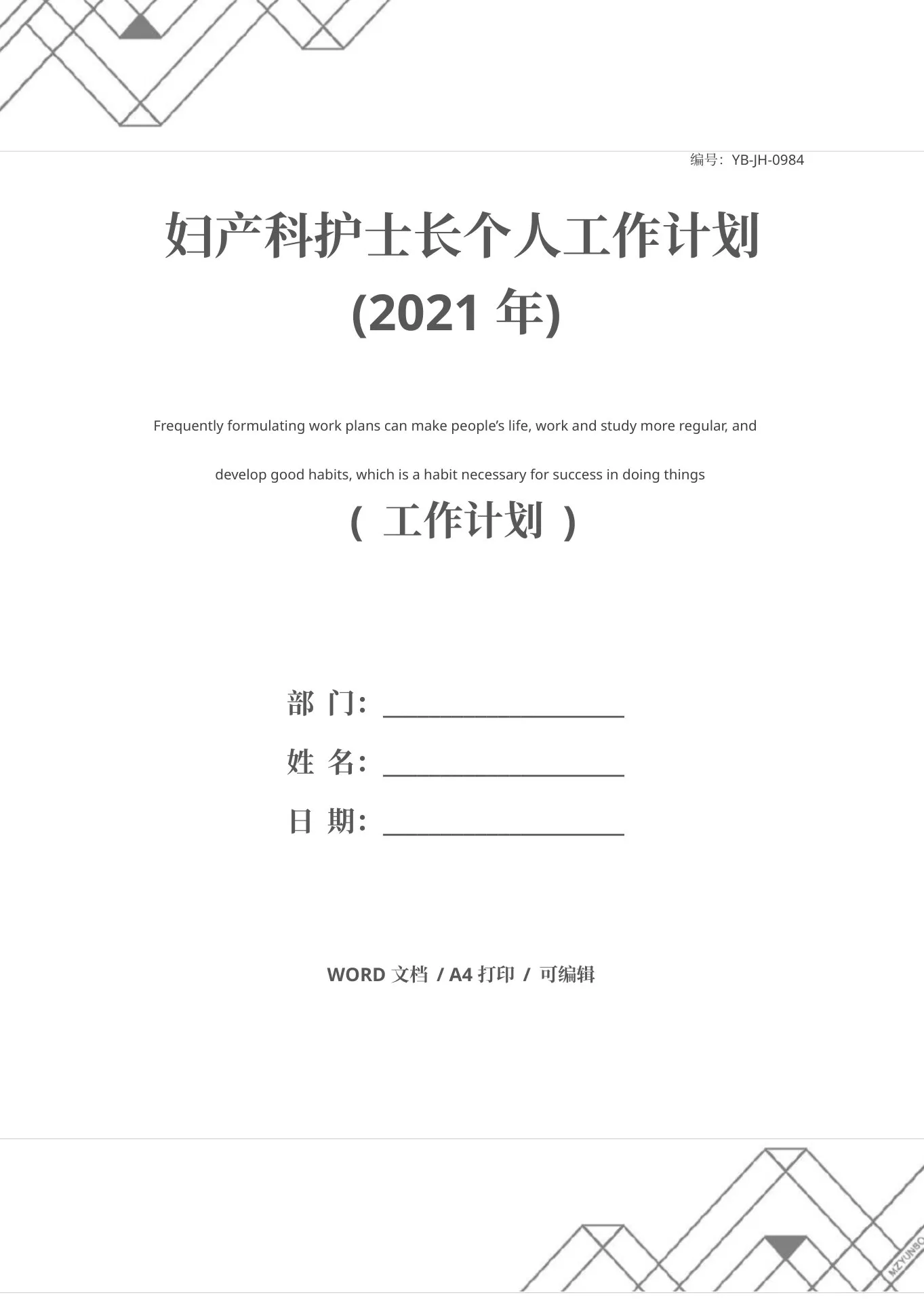妇产科护士长个人工作计划 预览图