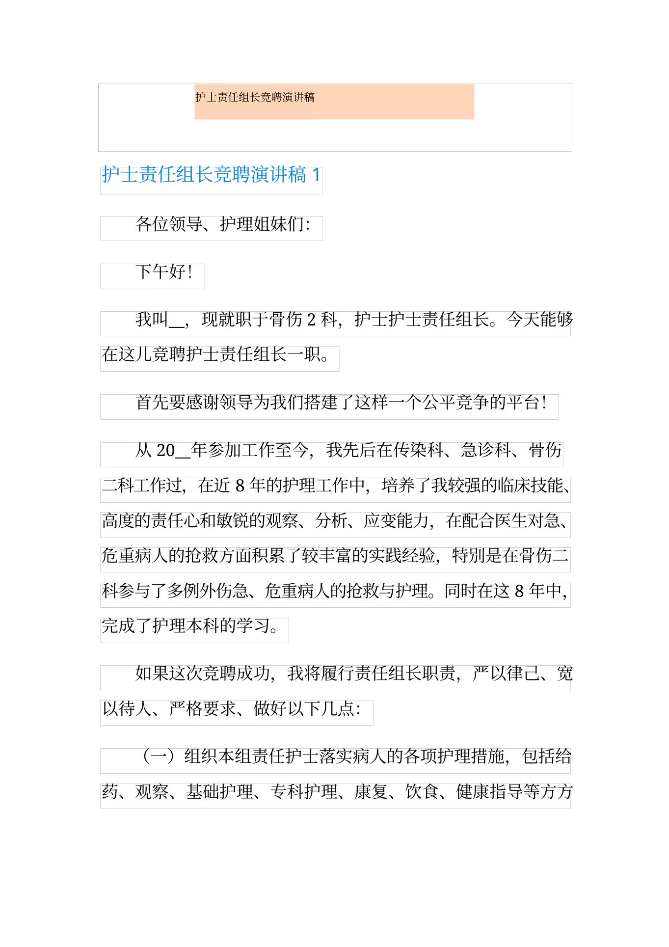护士责任组长竞聘演讲稿 预览图