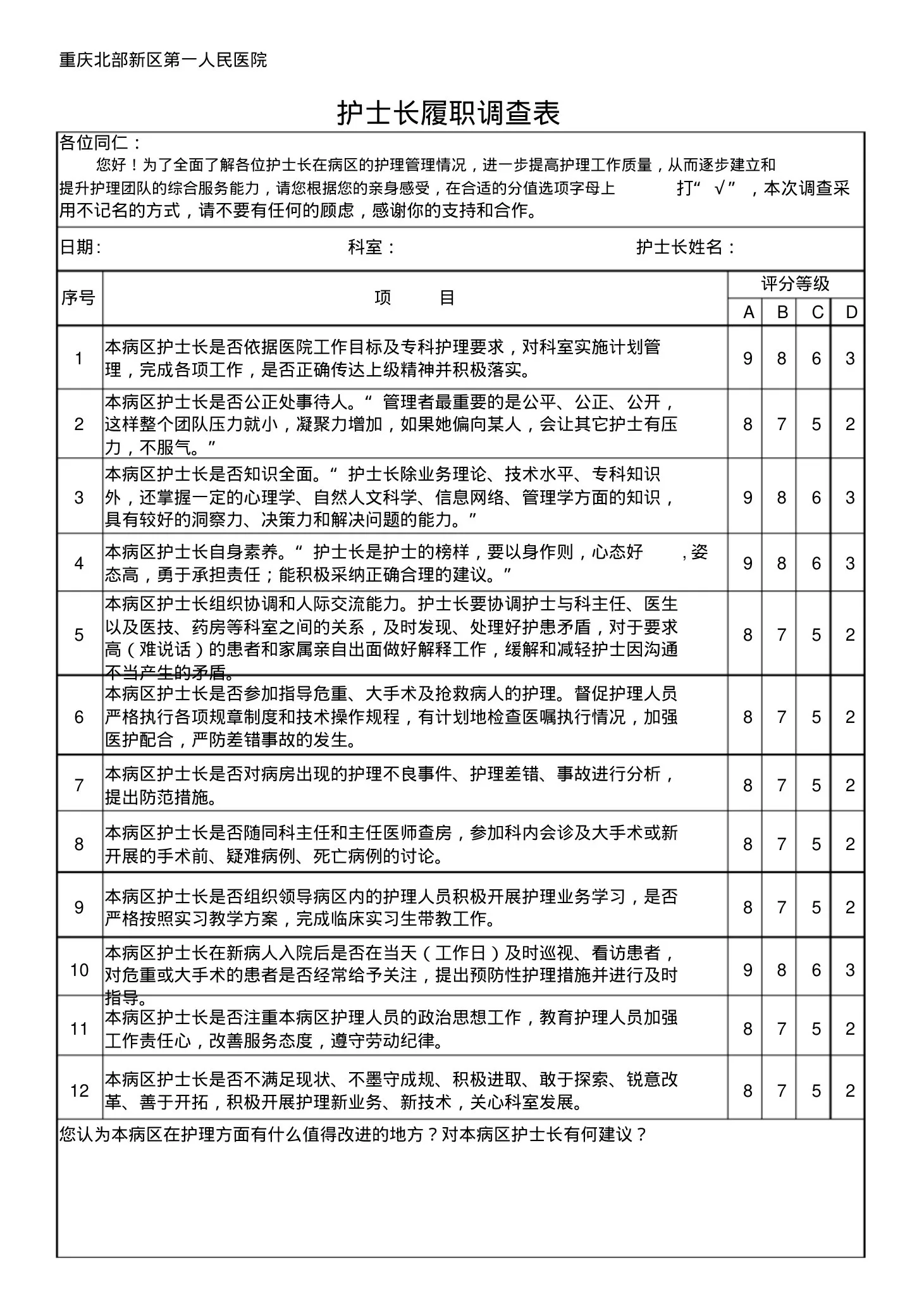 护士长履职