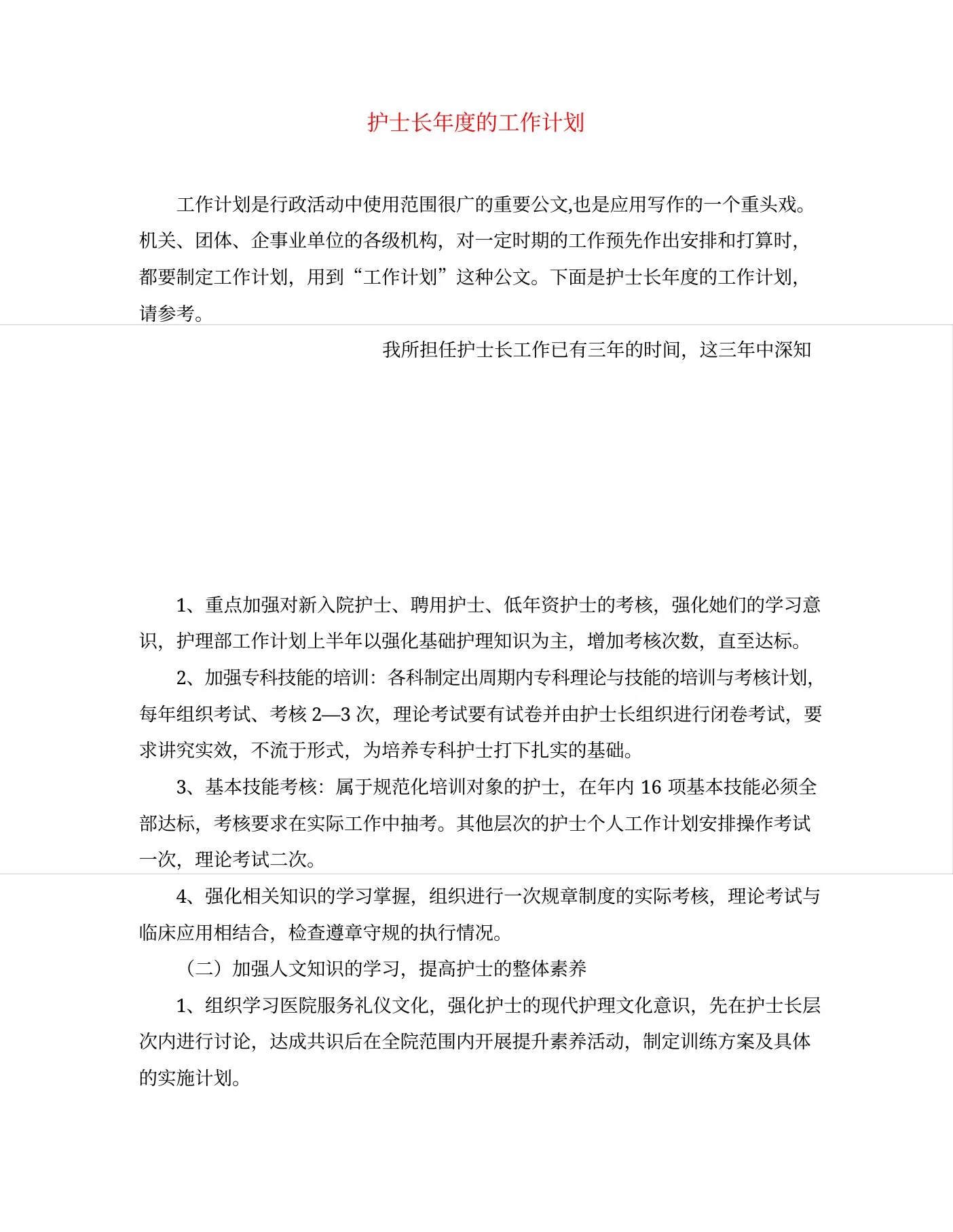 护士长年度的工作计划 预览图