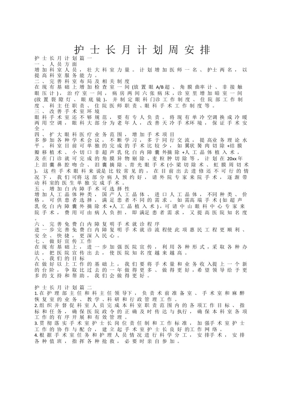 护士长月计划周安排 预览图