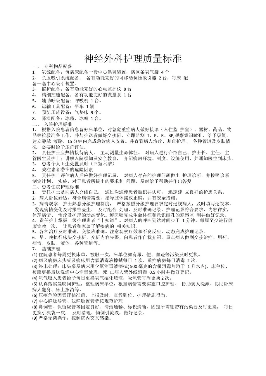神经外科护理质量标准 预览图