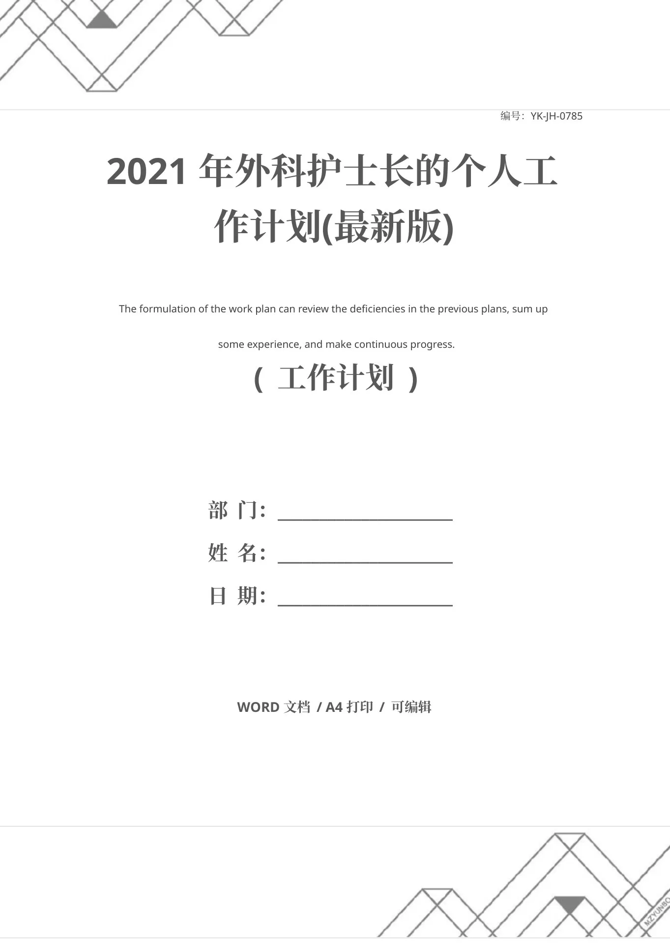 外科护士长的个人工作计划(最新版) 预览图