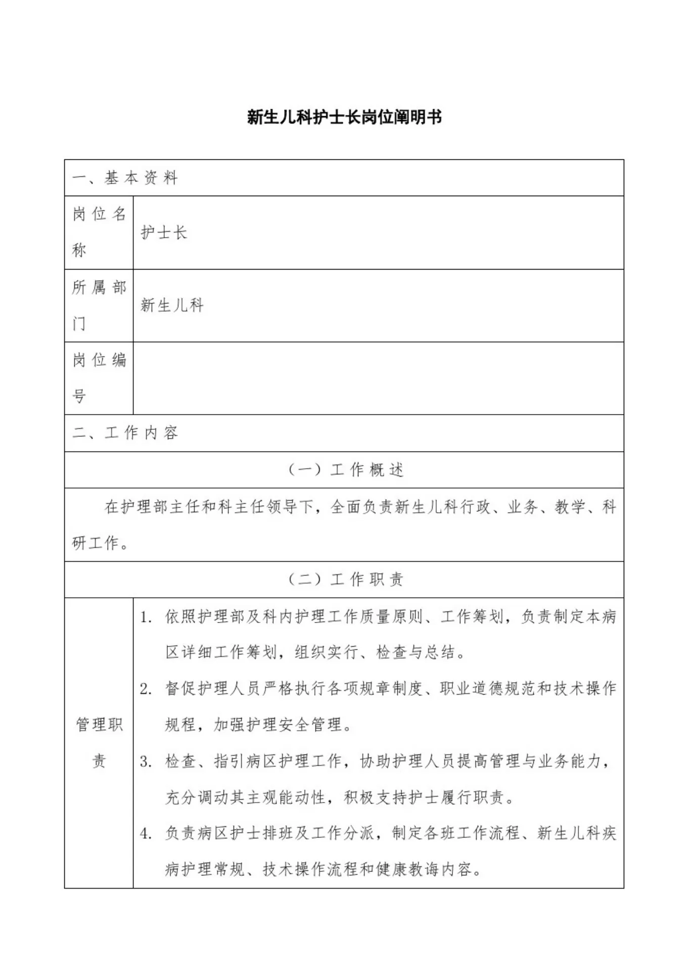 新生儿科护士长岗位职责样本 预览图