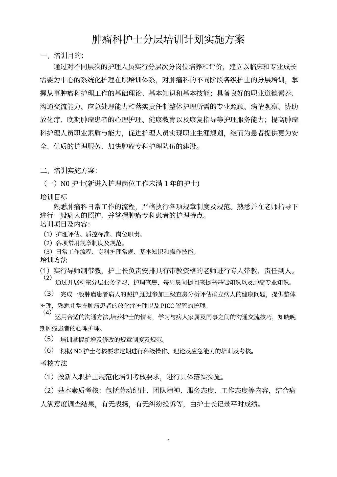 肿瘤科护士分层培训计划实施方案 预览图