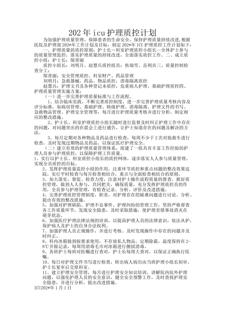 202年icu护理质控计划 预览图