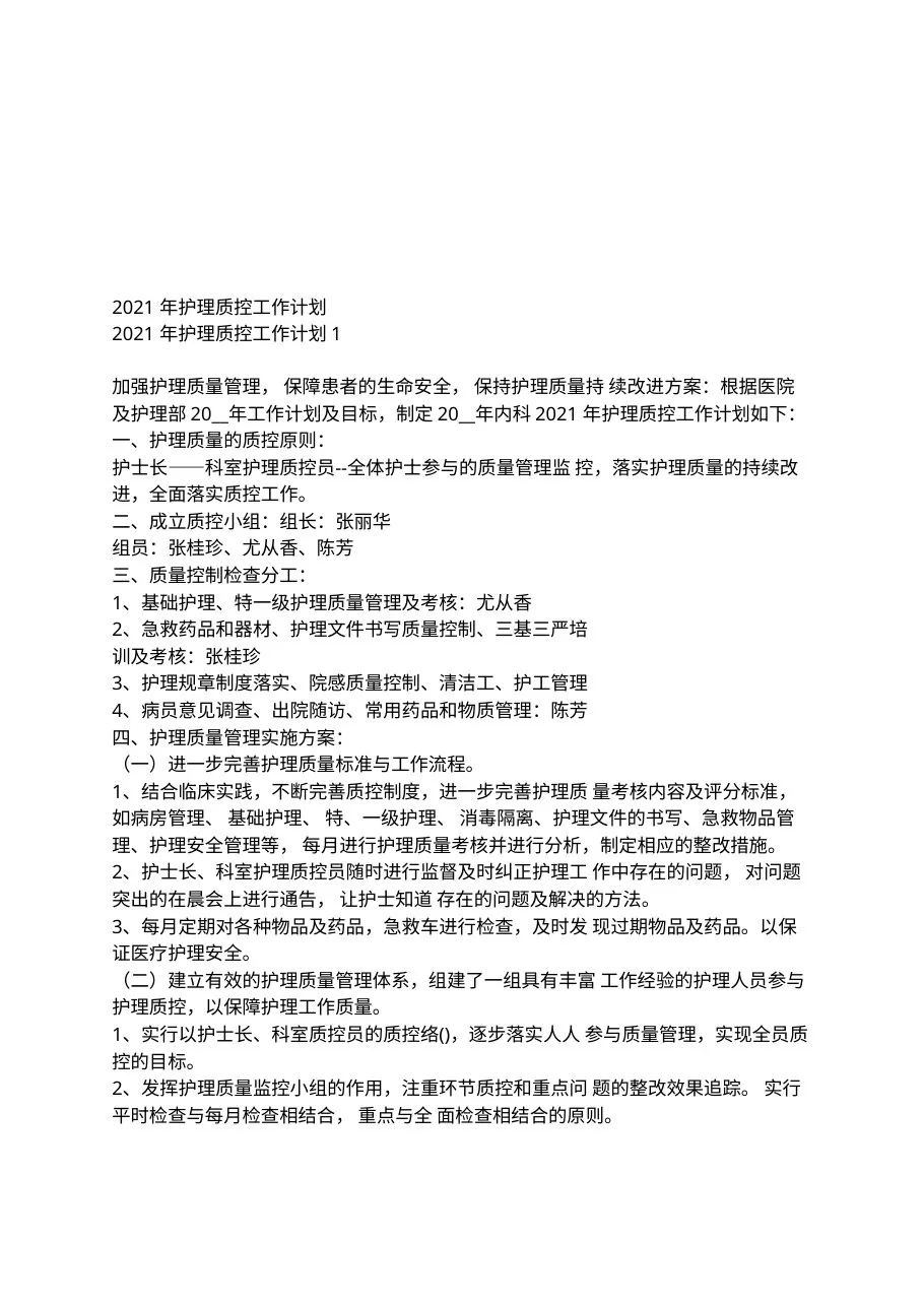 2021年护理质控工作计划 预览图