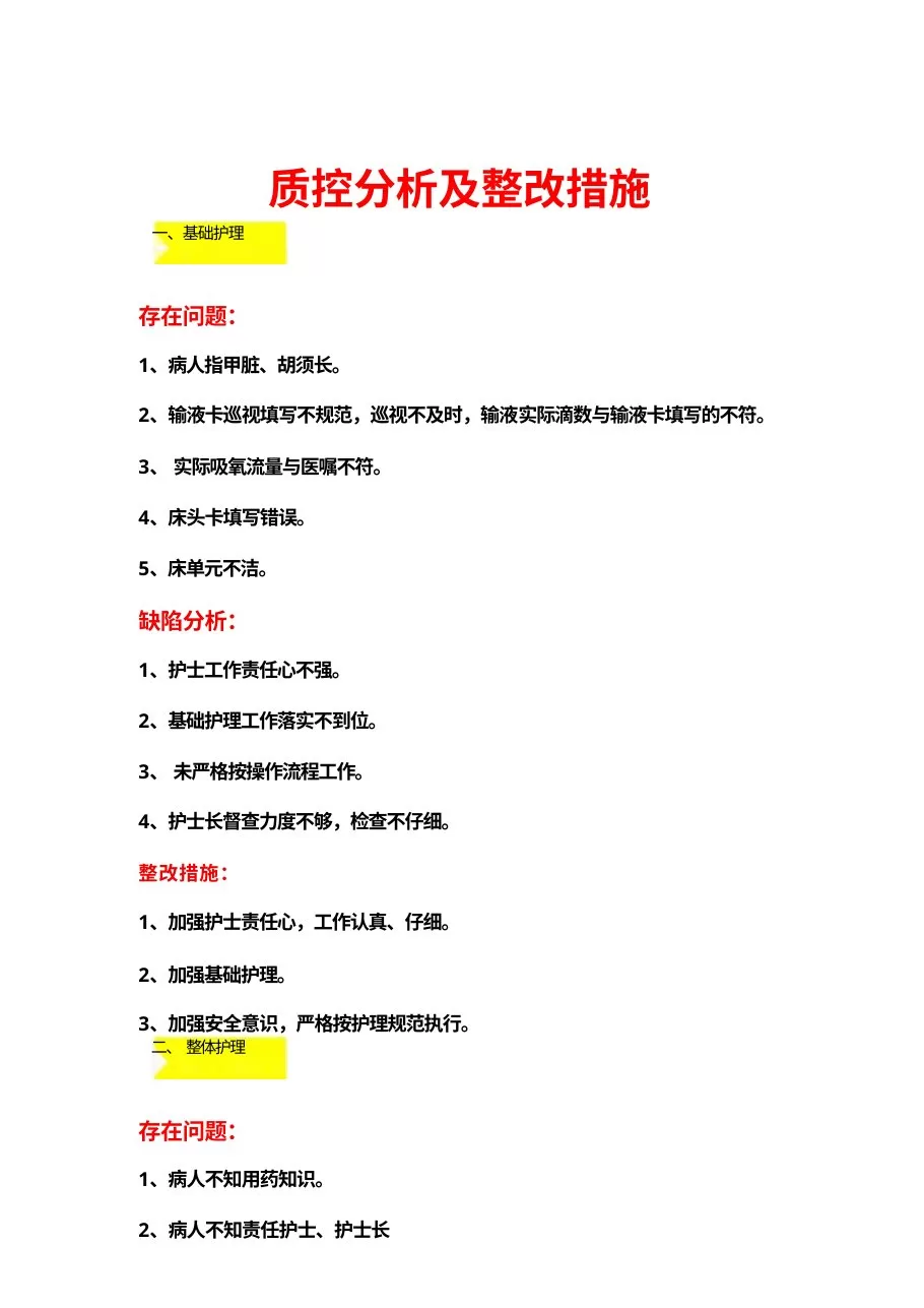 护理质控分析及整改措施9页 预览图
