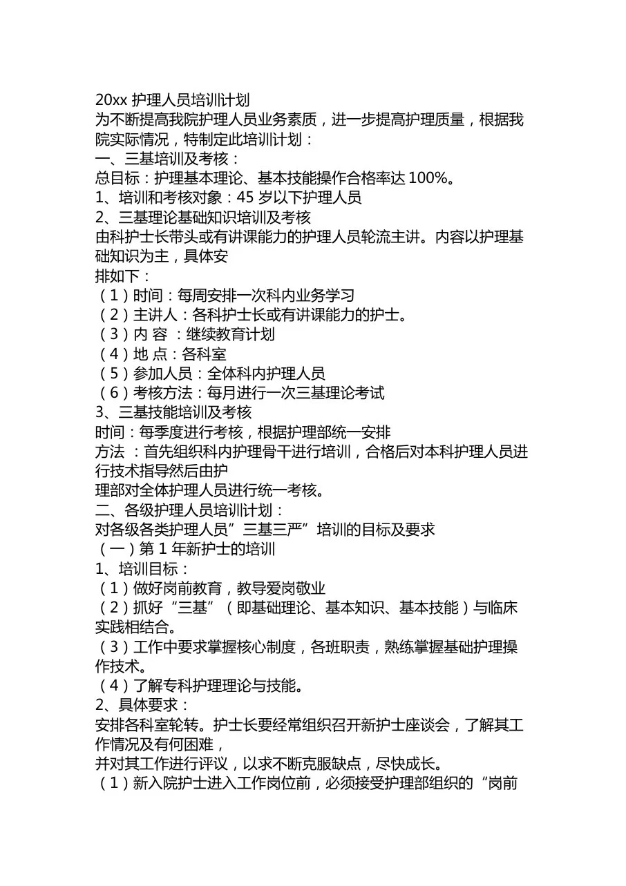 护理年度培训计划 预览图