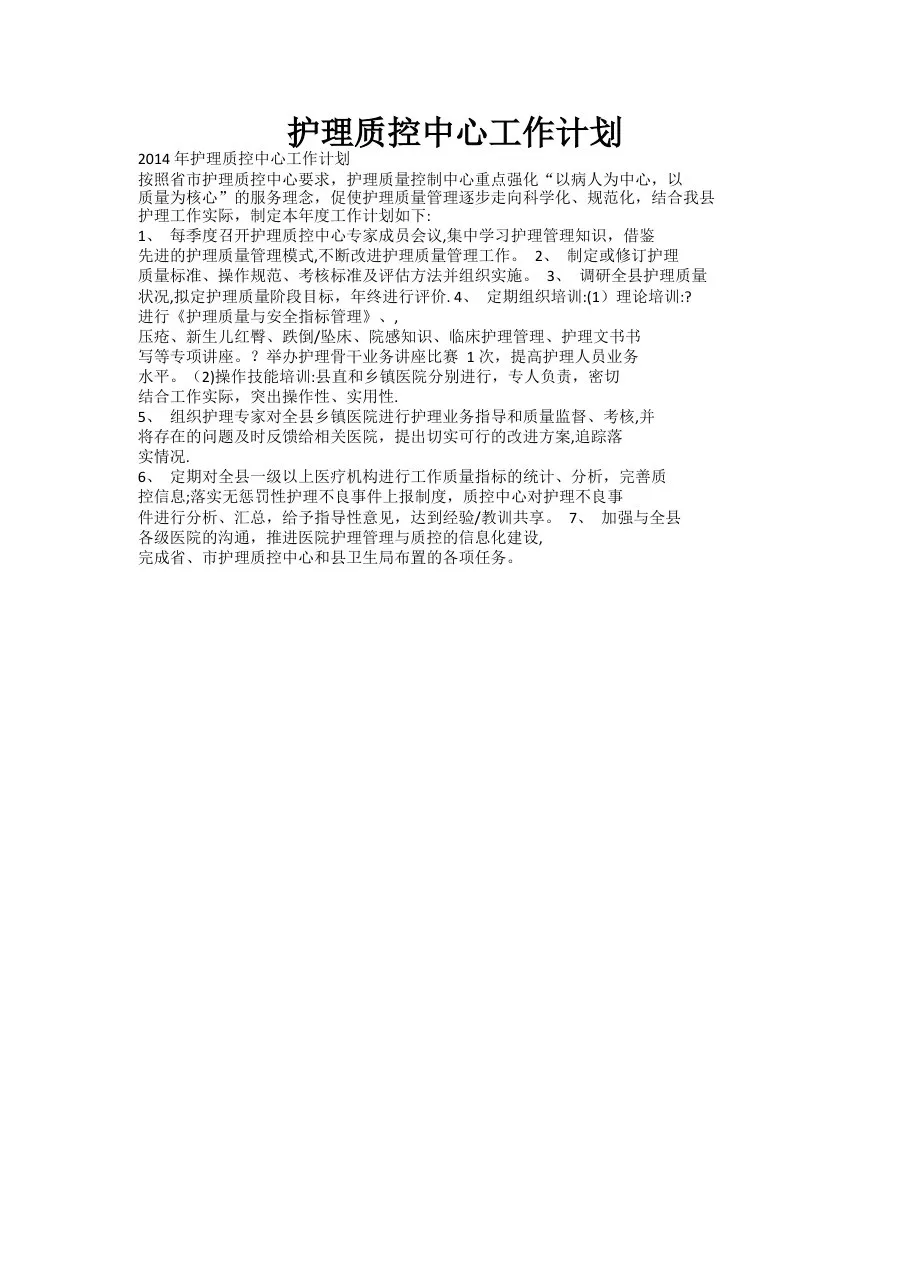 护理质控中心工作计划 预览图