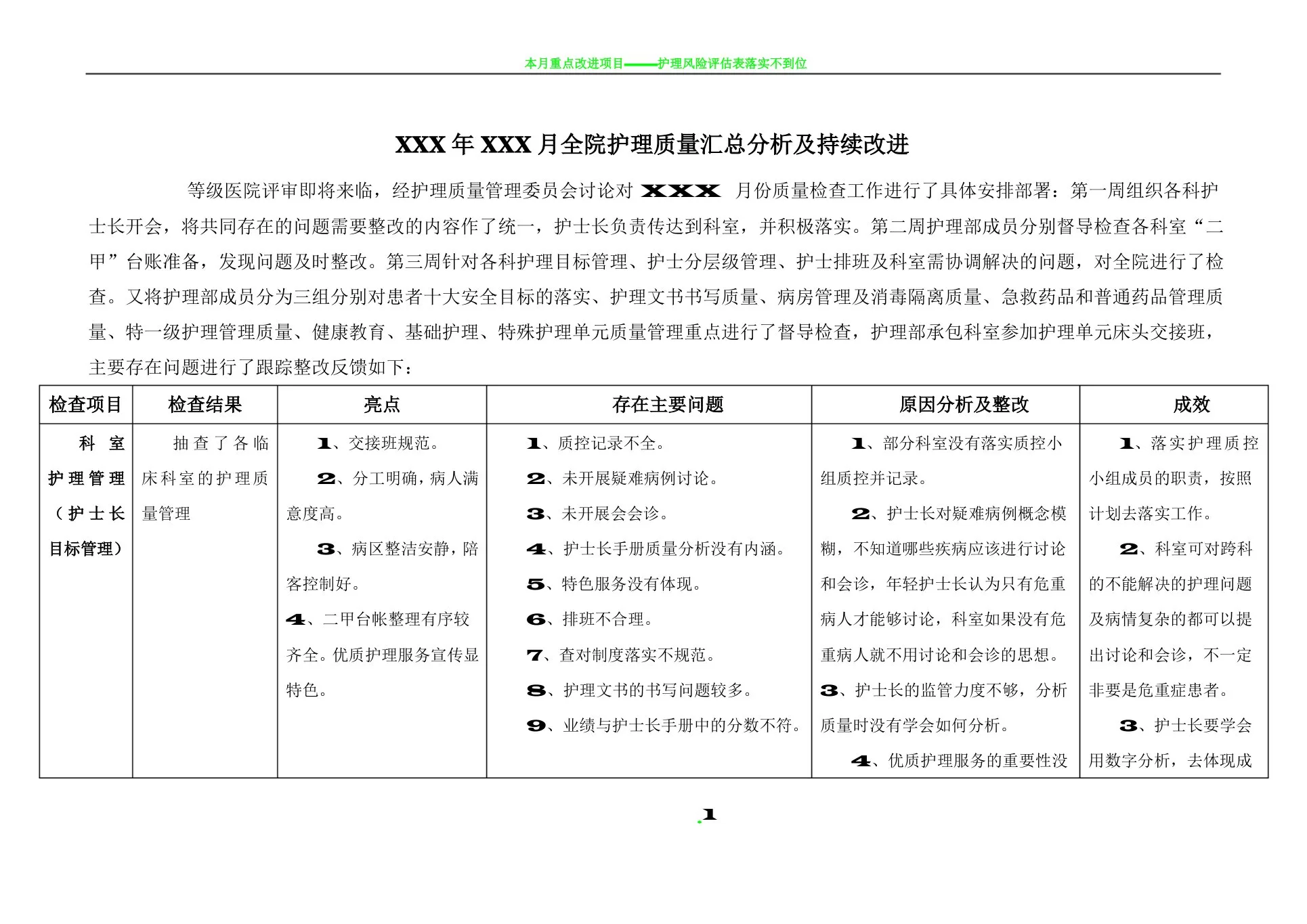 护理质量持续改进表 预览图