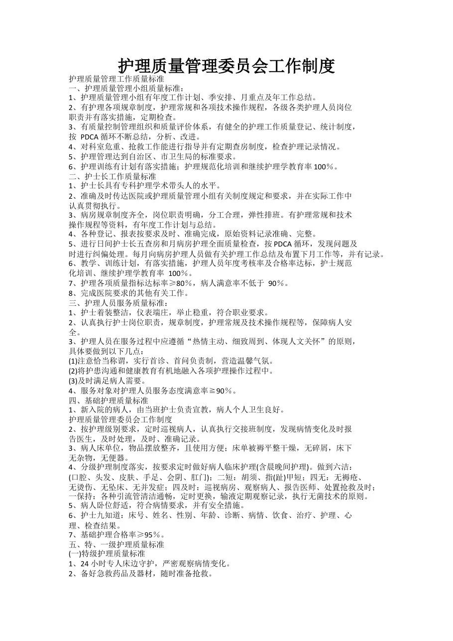 护理质量管理工作质量标准 预览图