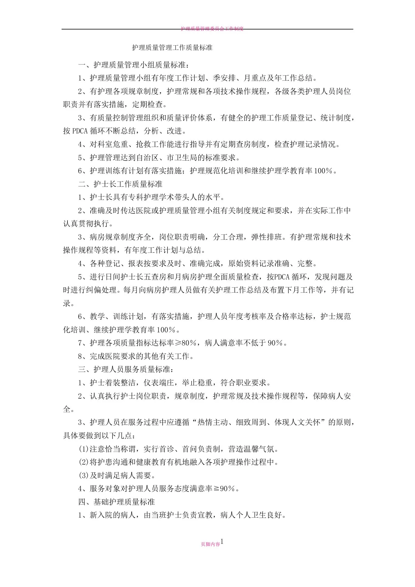 护理质量管理工作质量标准 预览图