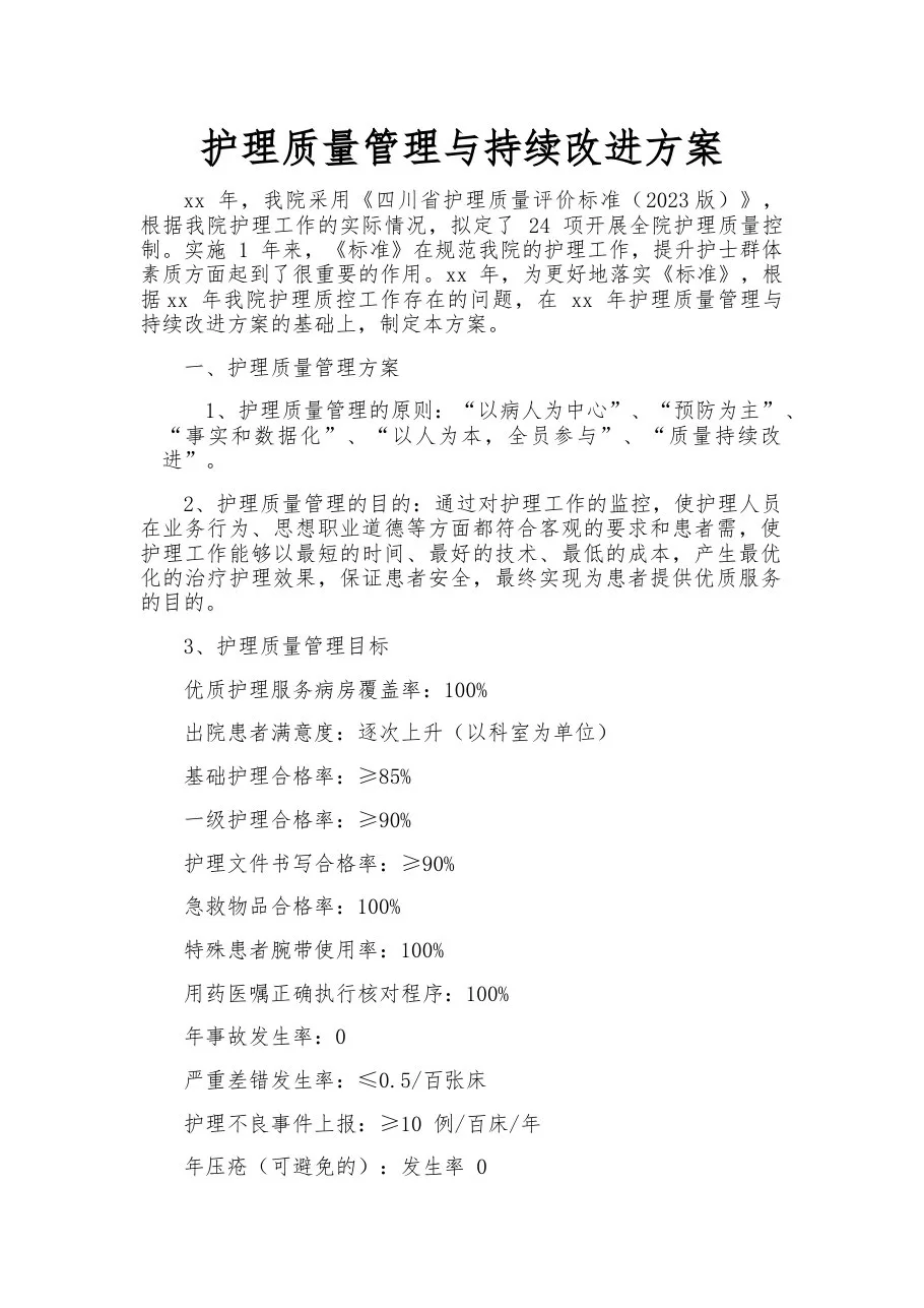 护理质量管理与持续改进方案(1) 预览图