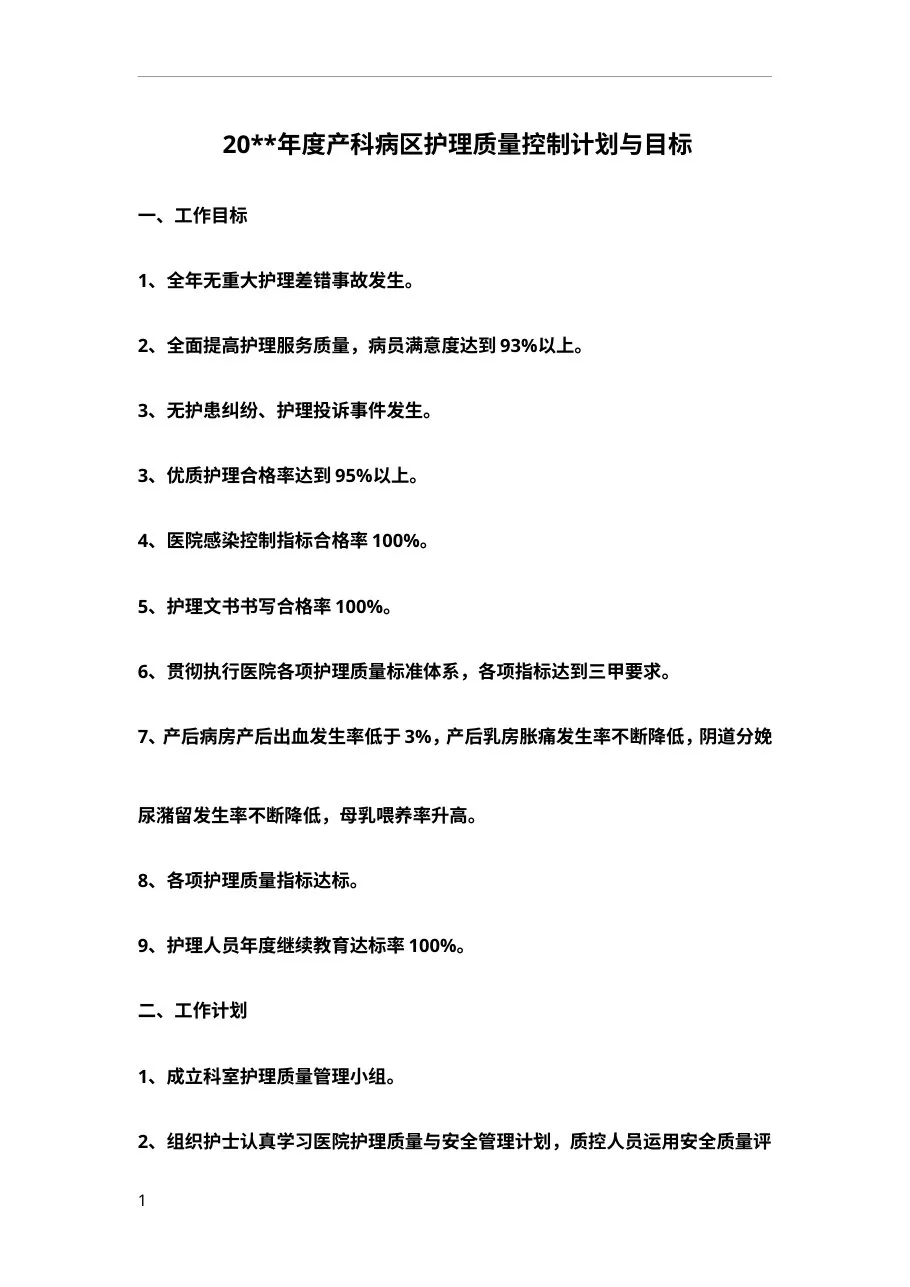 护理质量控制计划与目标 预览图
