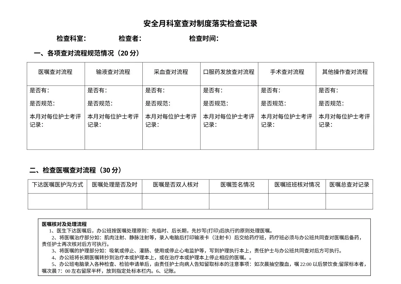 患者身份识别和查对制度落实检查表 预览图