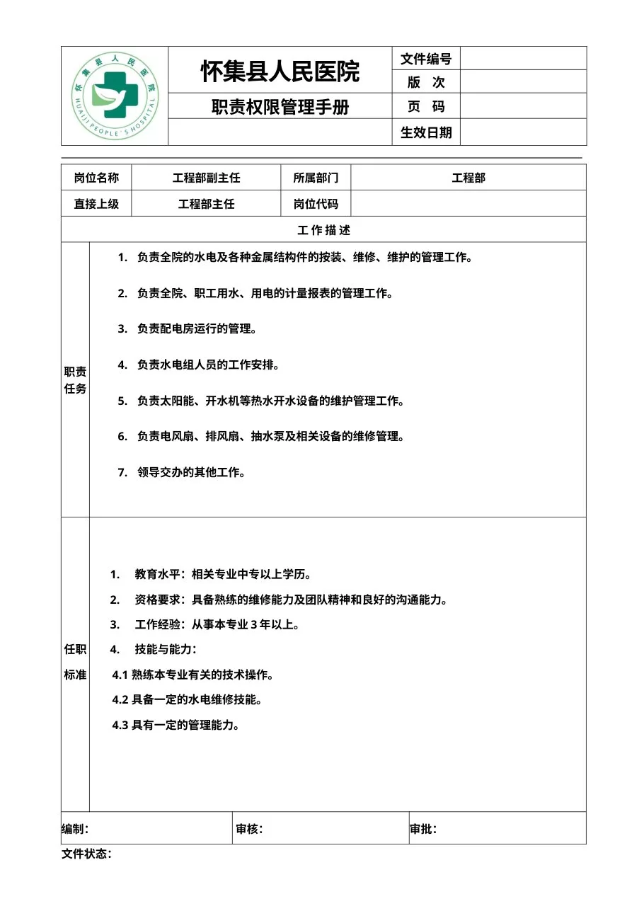 C1副主任岗位职责