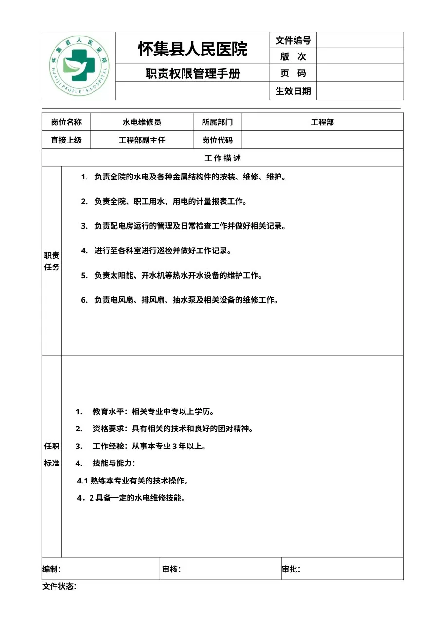 C1水电工岗位职责