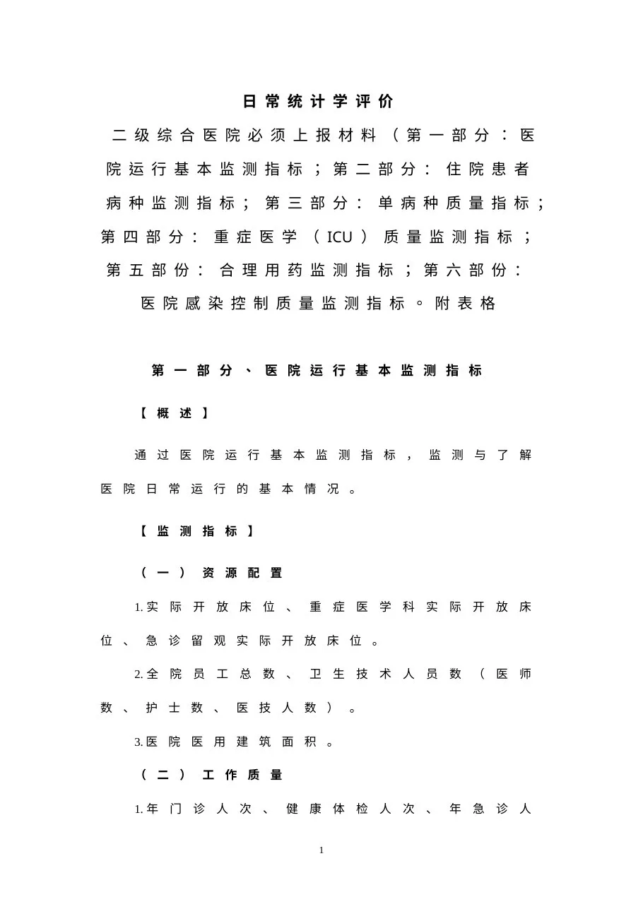 二级综合医院评审日常统计必报数据表2013 预览图