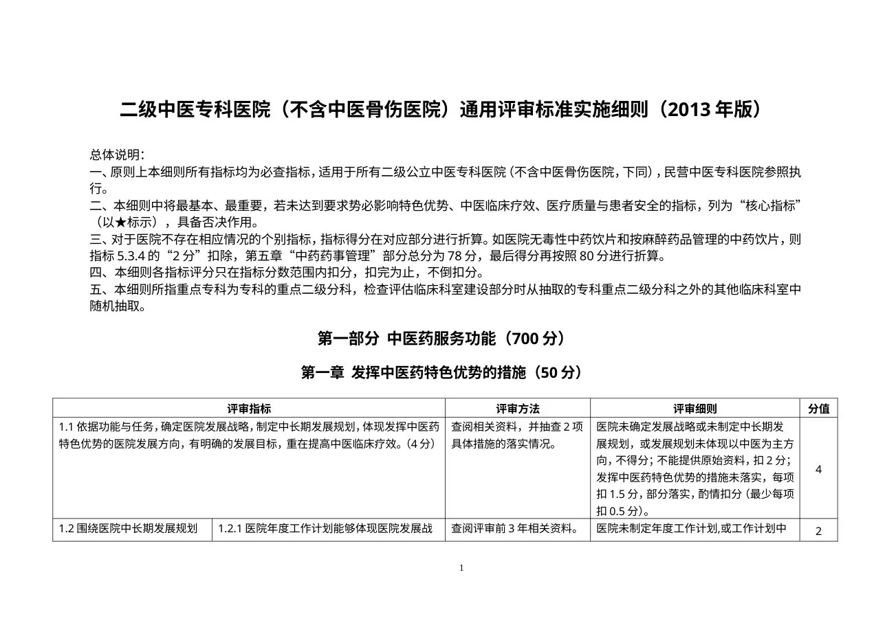二级专科医院通用评审细则