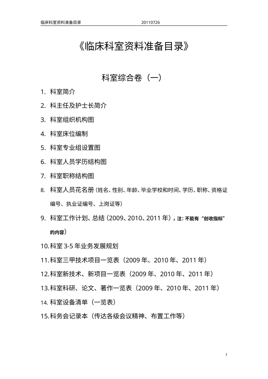 三级医院科室资料组卷目录 预览图