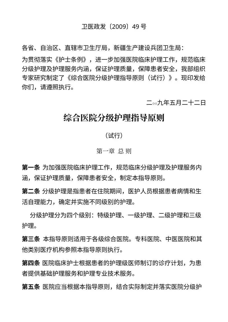 综合医院分级护理指导原则（试行） 预览图