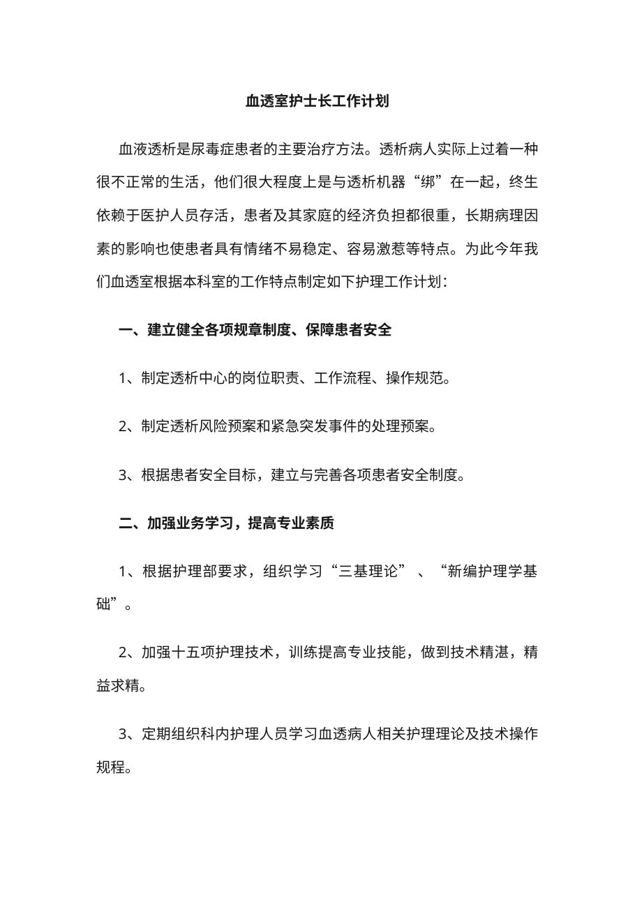 4 血透室护士长工作计划 预览图