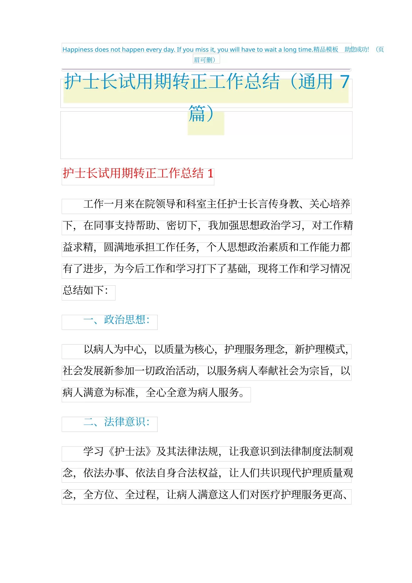 2021年护士长试用期转正工作总结(通用7篇) 预览图