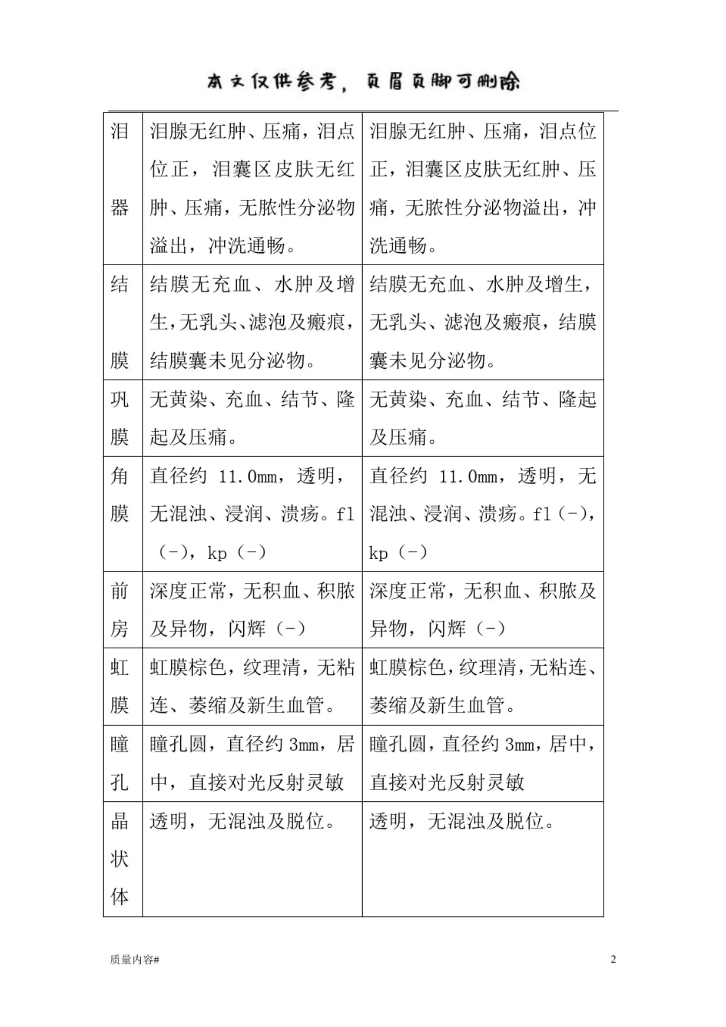 眼科住院病历模板(清晰整齐) 预览图