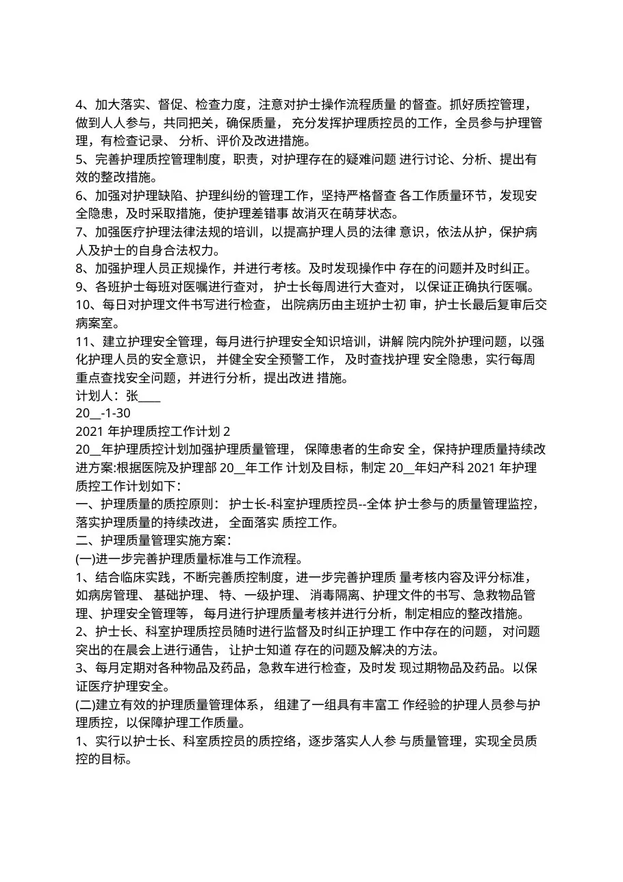 2021年护理质控工作计划 预览图