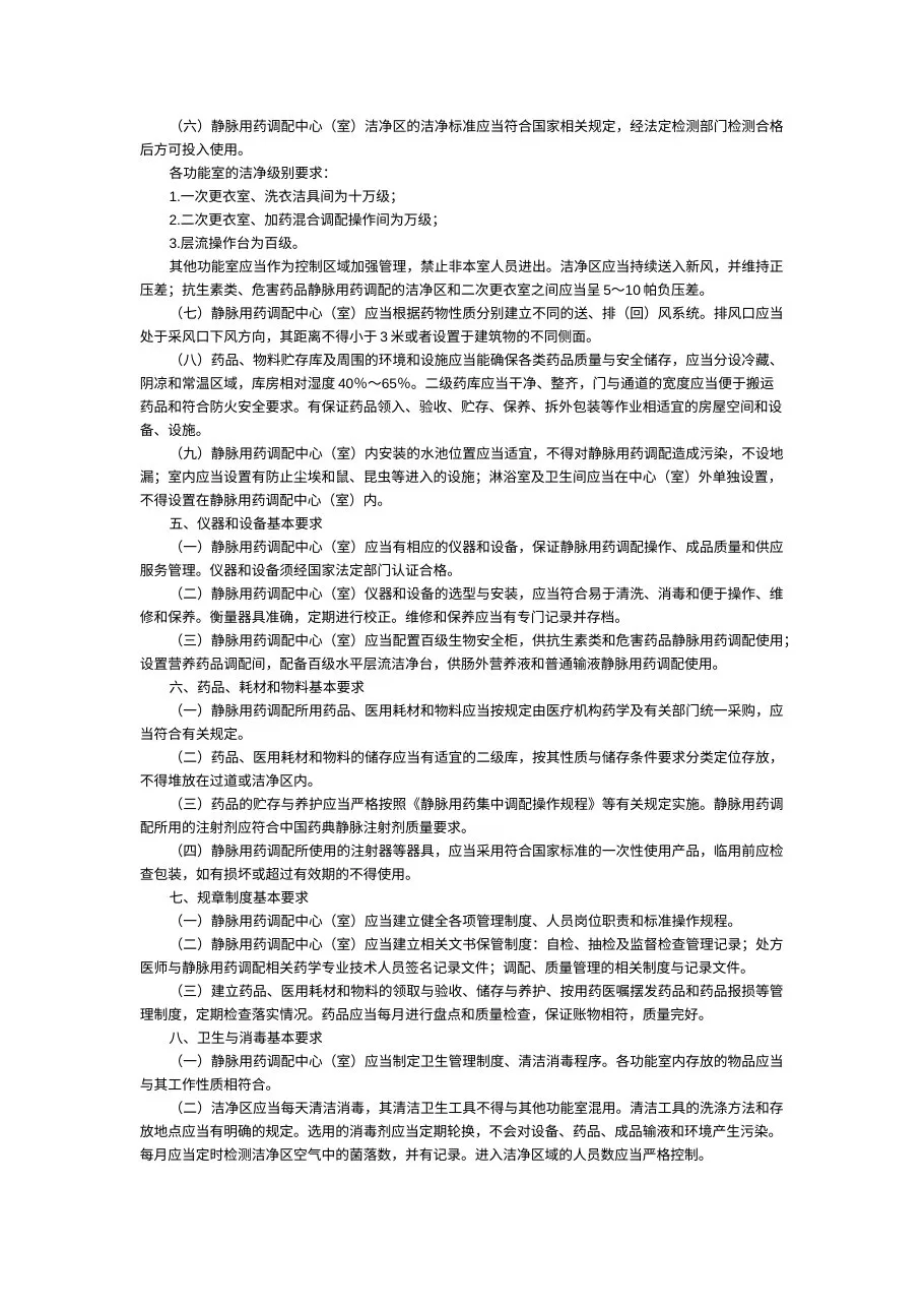 静脉用药集中调配质量管理规范 预览图