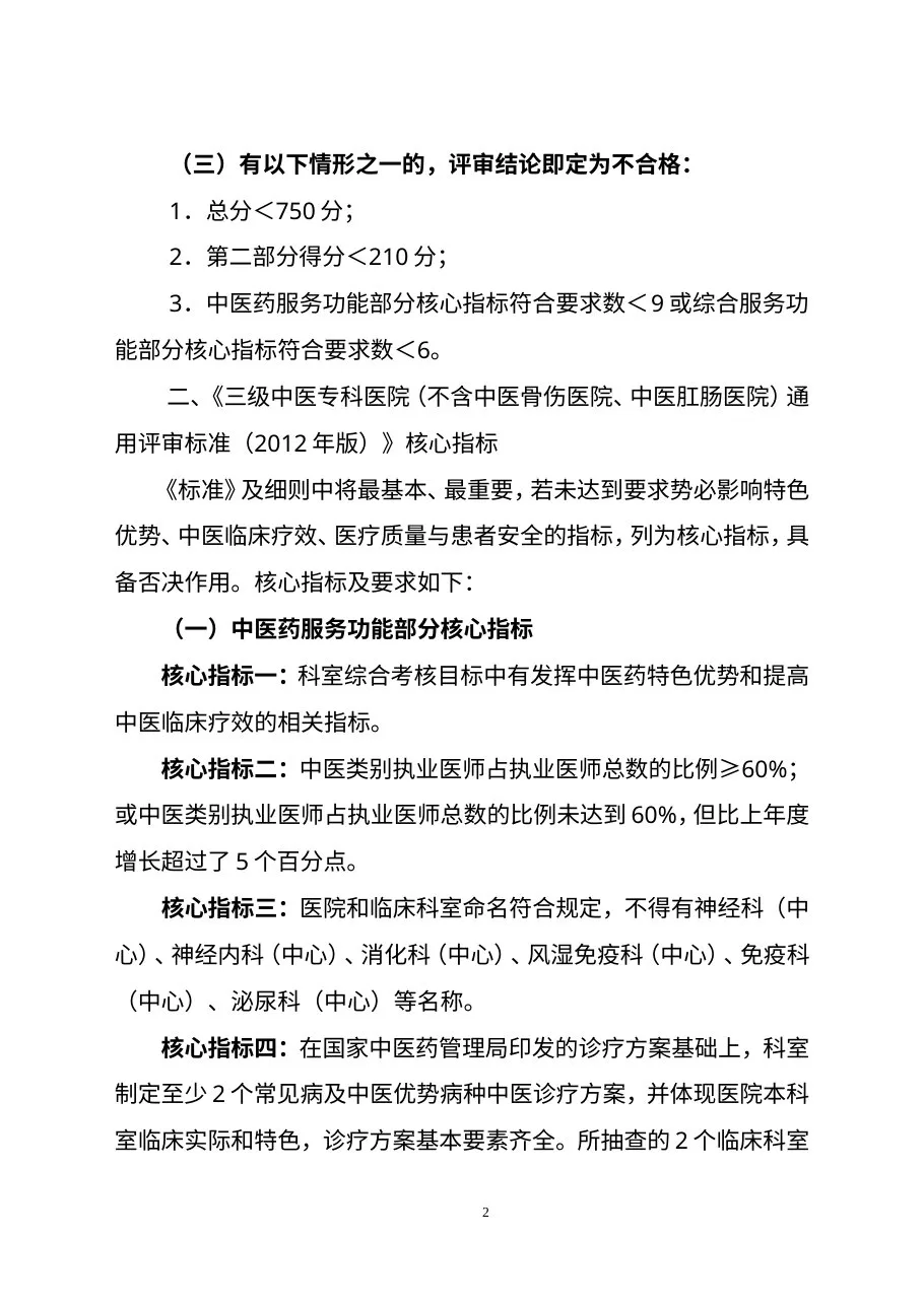 三级中医专科医院（不含中医骨伤医院、中医肛肠医院）分等标准和评审核心指标（2012年版） 预览图