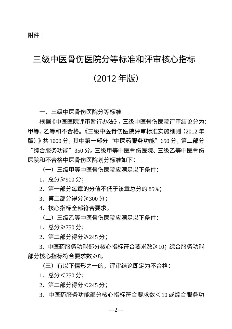 三级中医专科医院分等标准和评审核心指标 预览图
