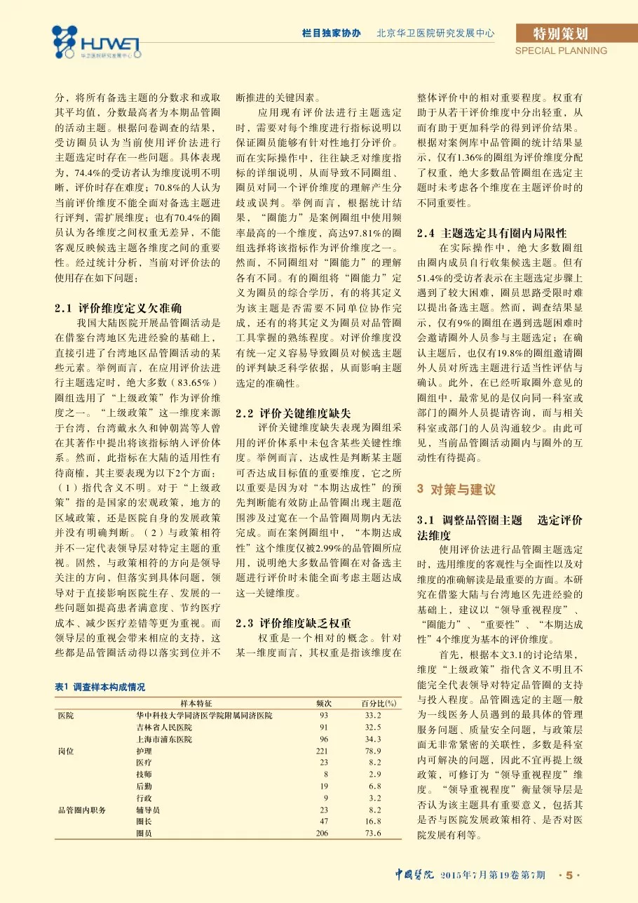 我国医院品管圈主题选定存在的问题及其对策 预览图