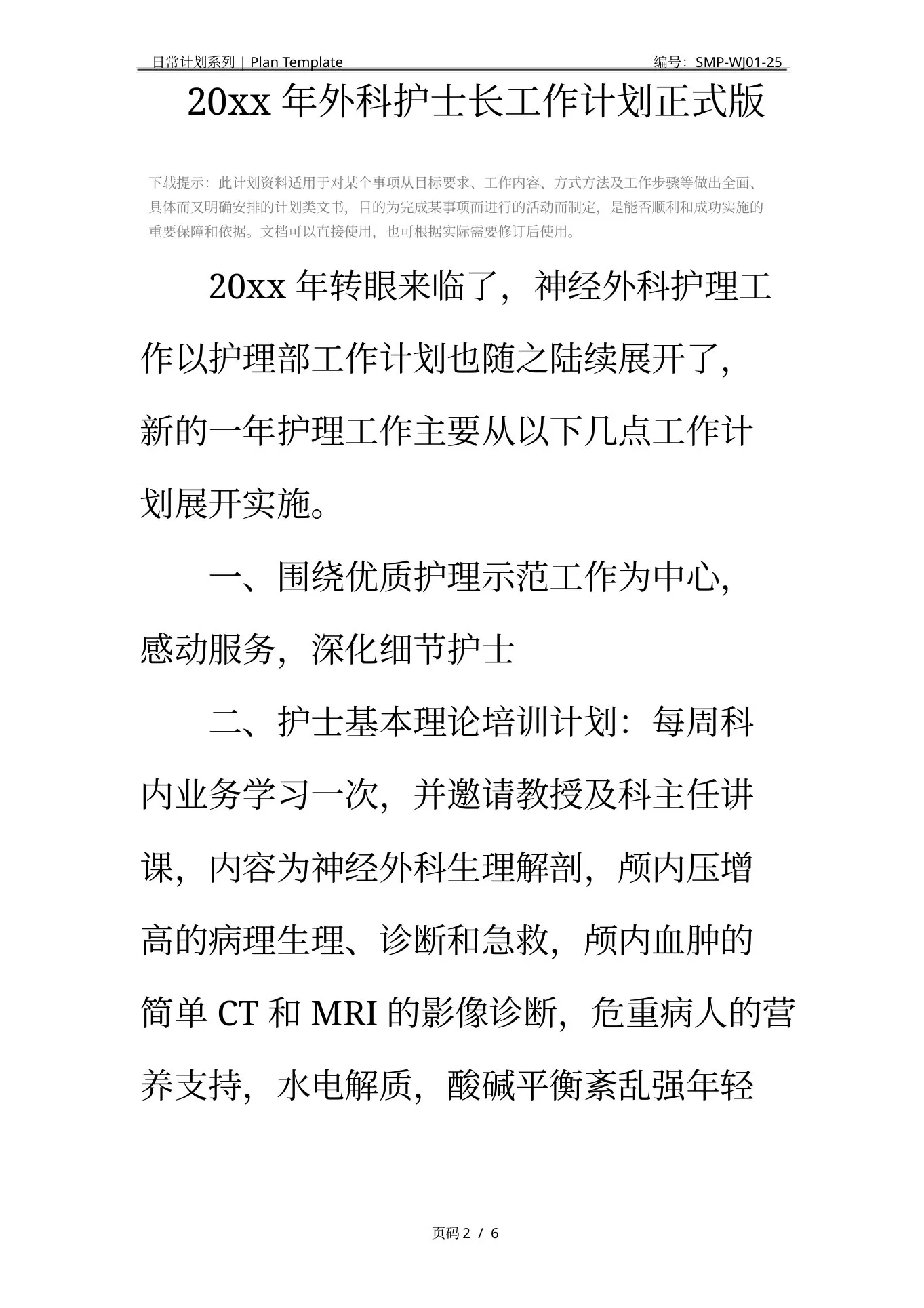 20xx年外科护士长工作计划正式版 预览图
