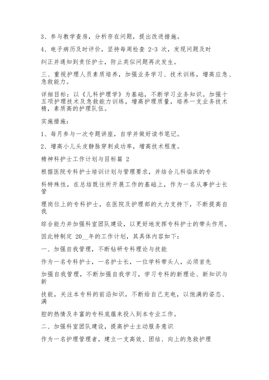 2023精神科护士工作计划范文模板与目标 预览图