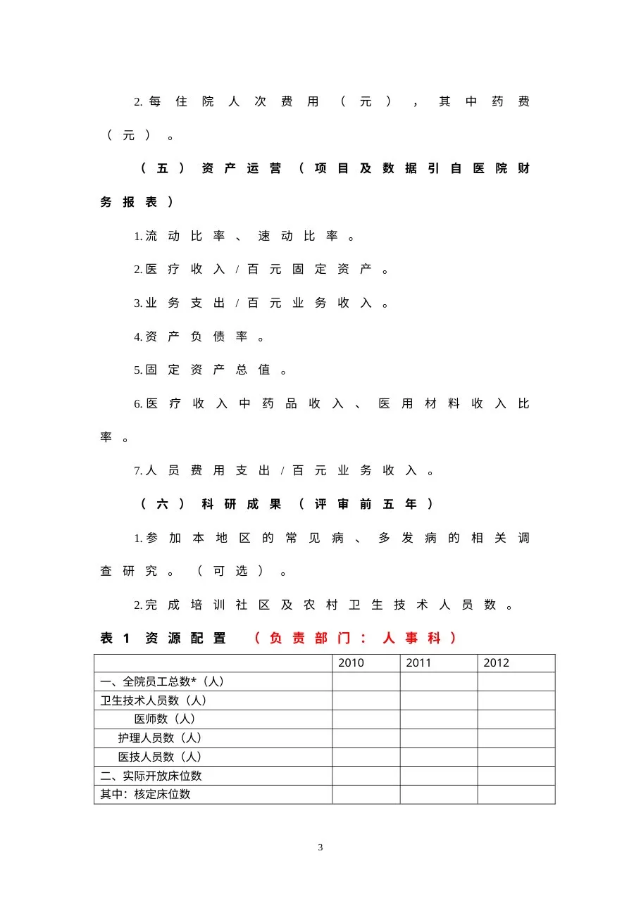 二级综合医院评审日常统计必报数据表2013 预览图