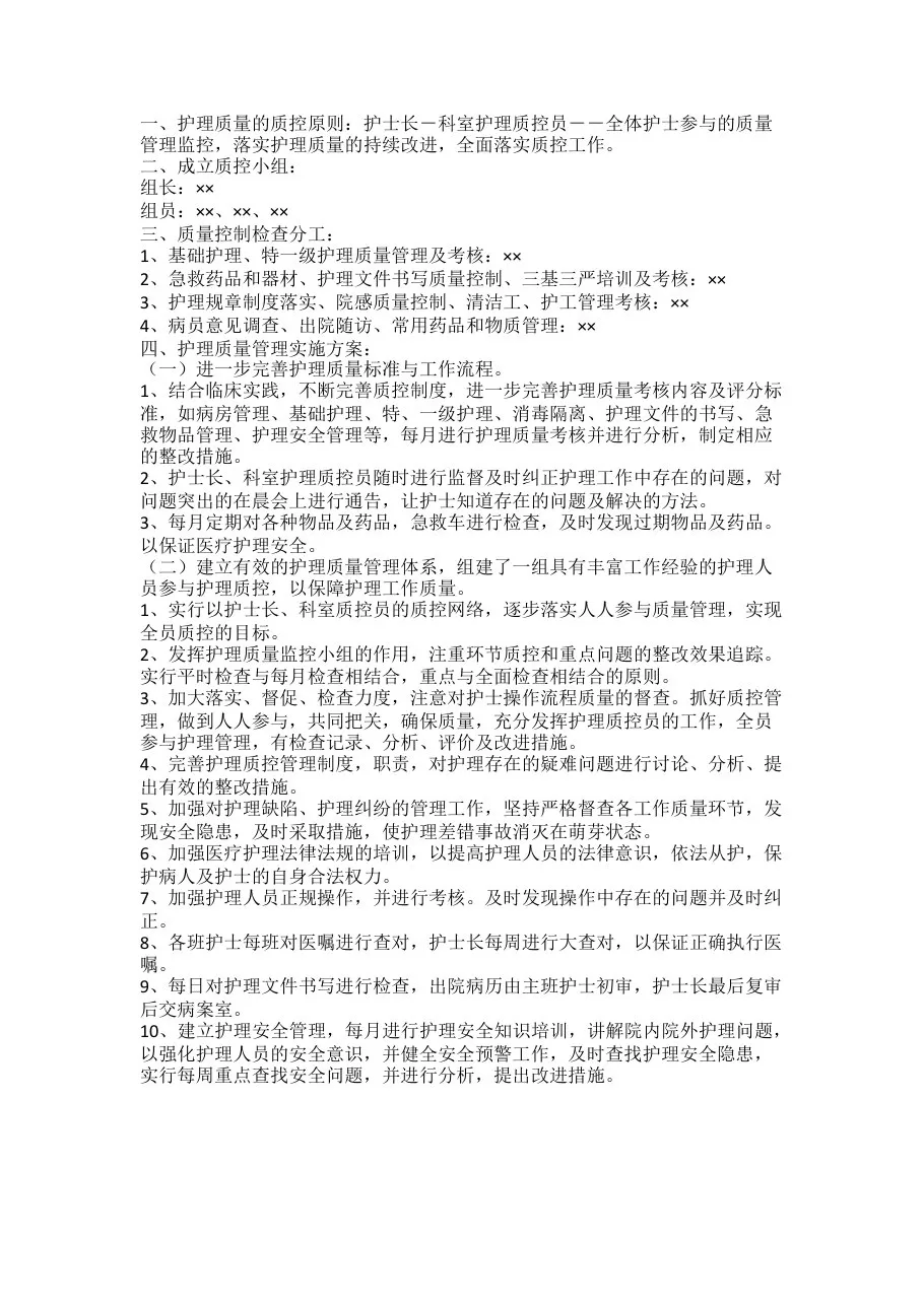 护士科室质控工作计划 预览图