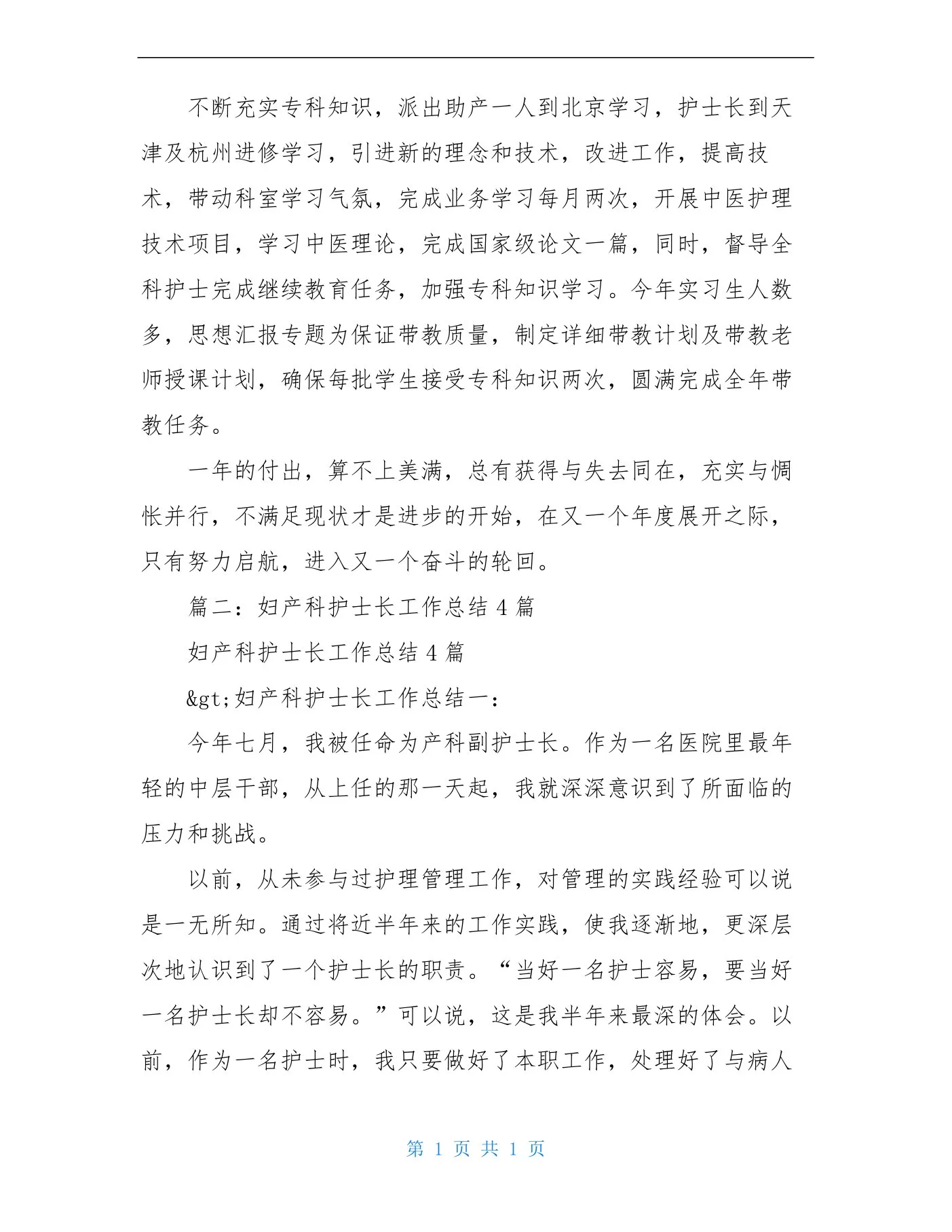 妇产科护士长专业技术工作总结 预览图