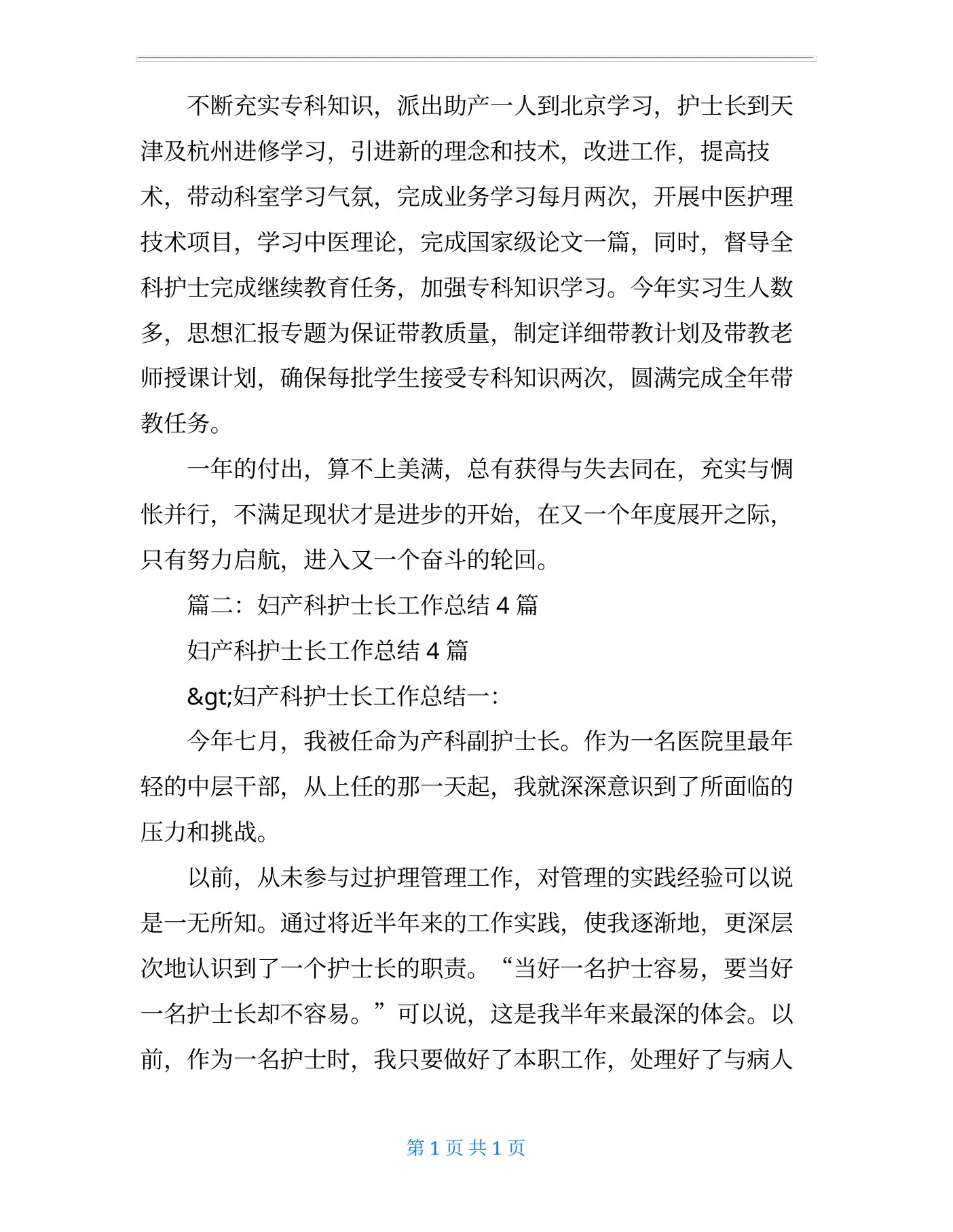 妇产科护士长专业技术工作总结 预览图