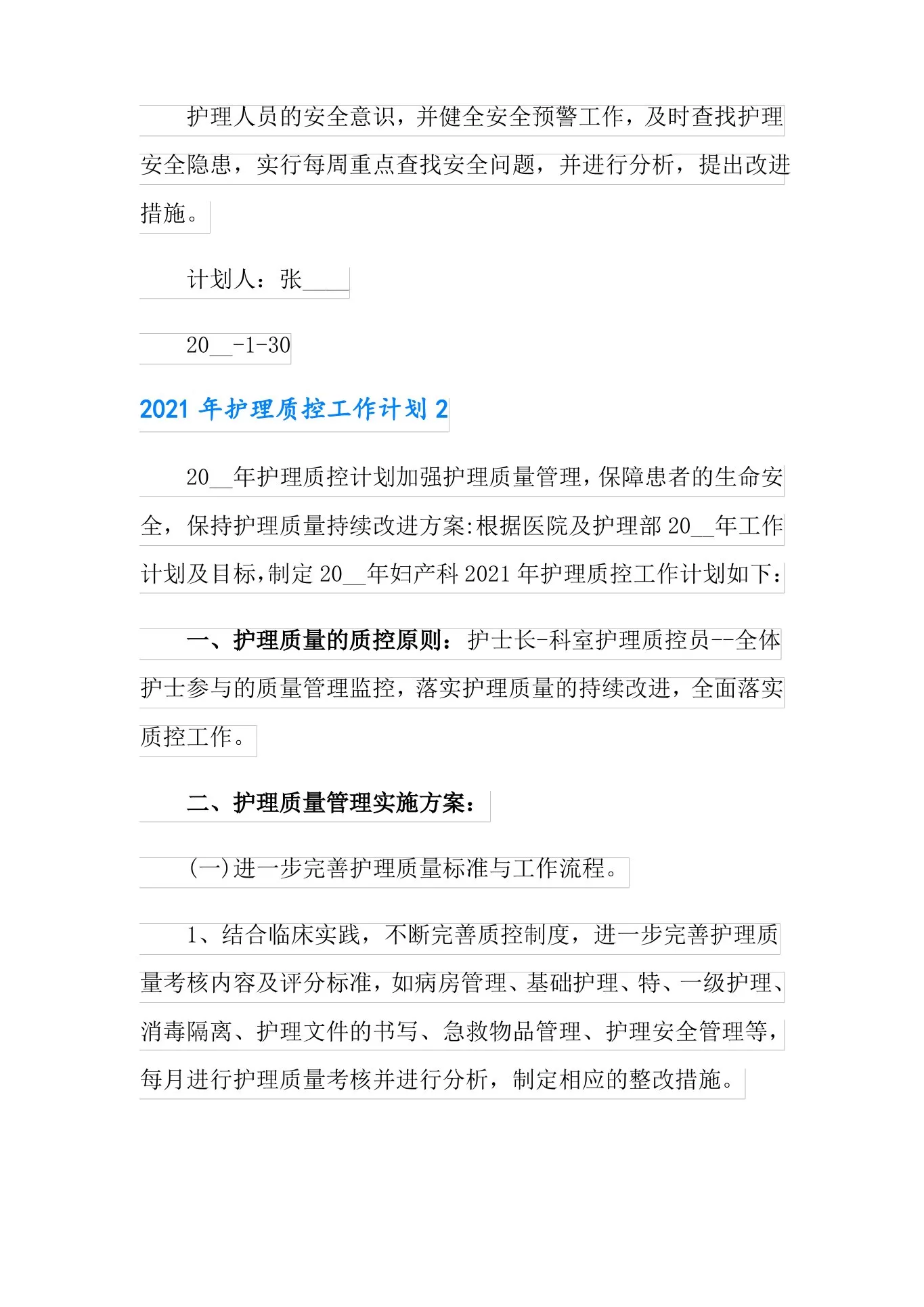 2021年护理质控工作计划 预览图