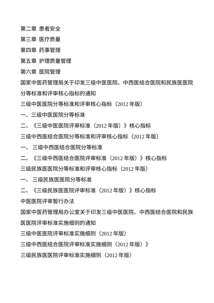 三级中医医院、中西医结合医院和民族医医院评审标准实施细则(2012年版) 预览图