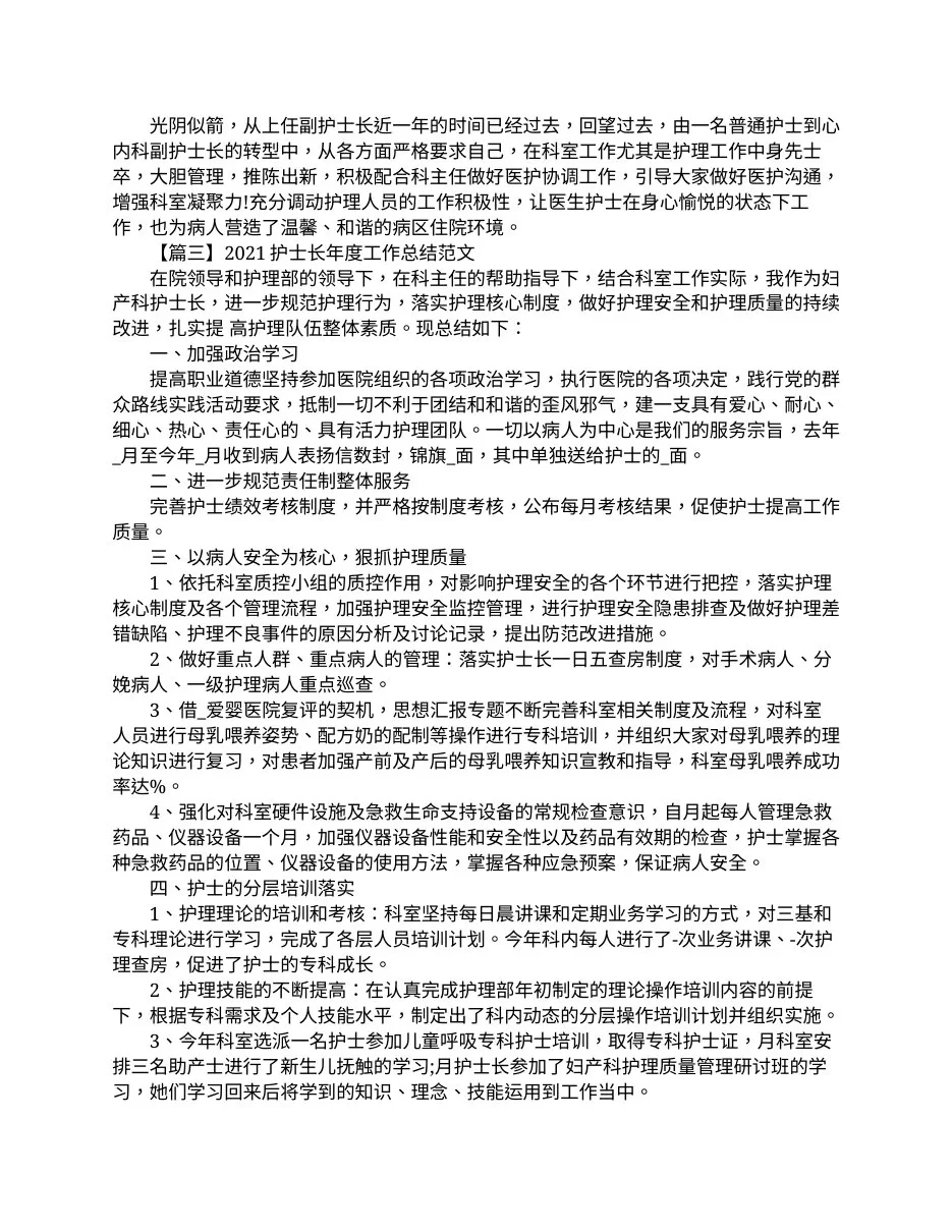 2021护士长年度工作总结范文(新编版) 预览图