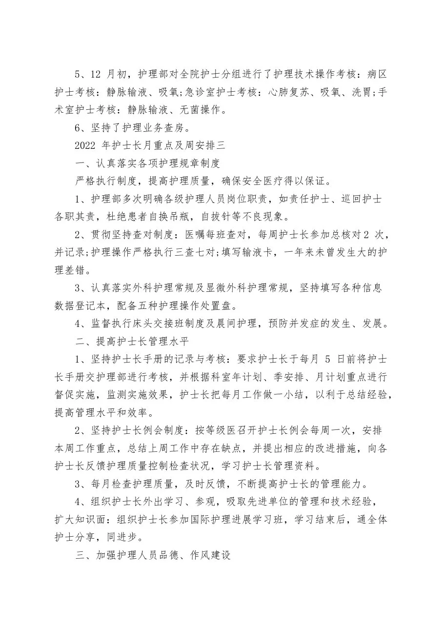 2023年护士长月重点及周安排 预览图