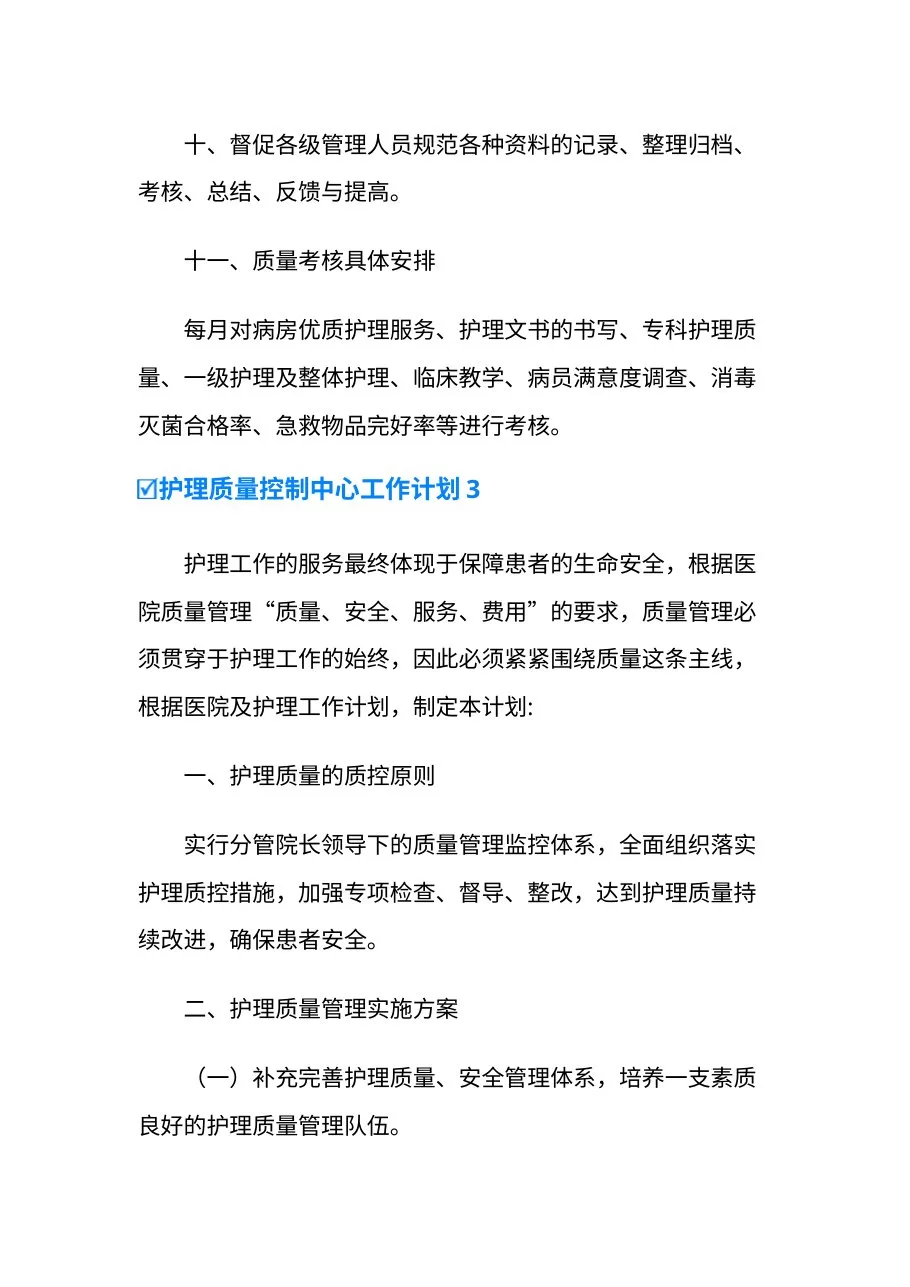 护理质量控制中心工作计划范文 预览图