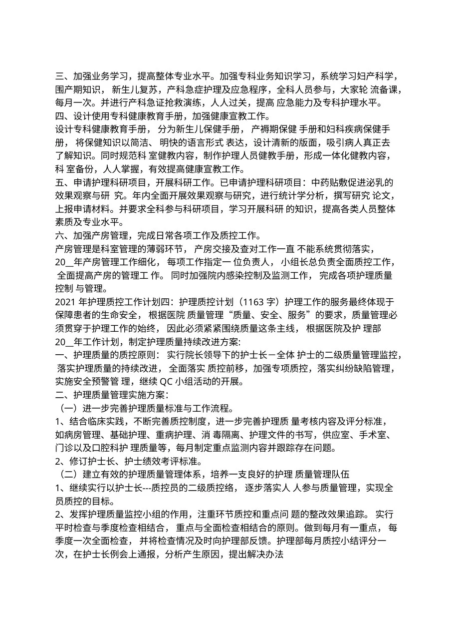 2021年护理质控工作计划 预览图