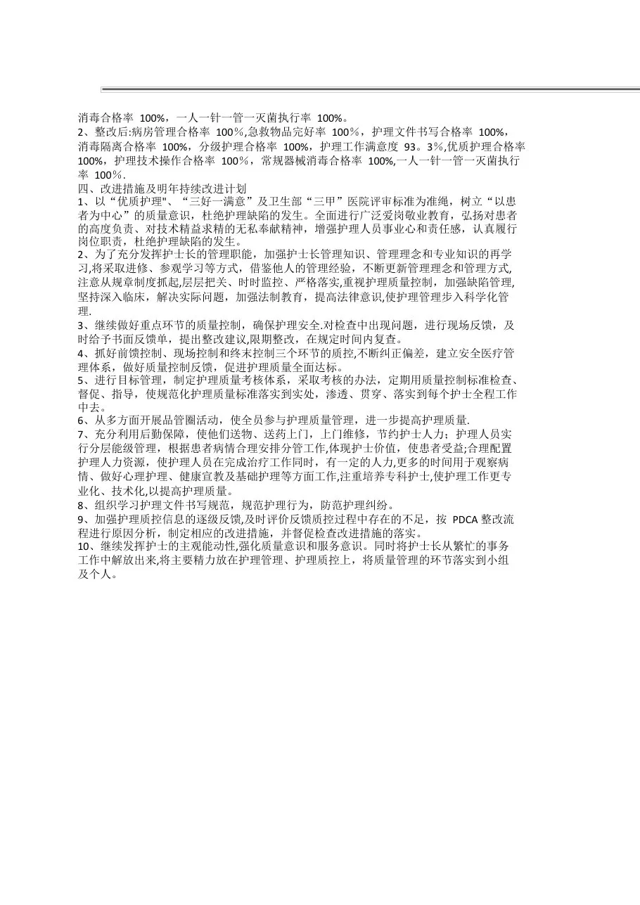 护理质量控制工作总结及持续改进计划 预览图