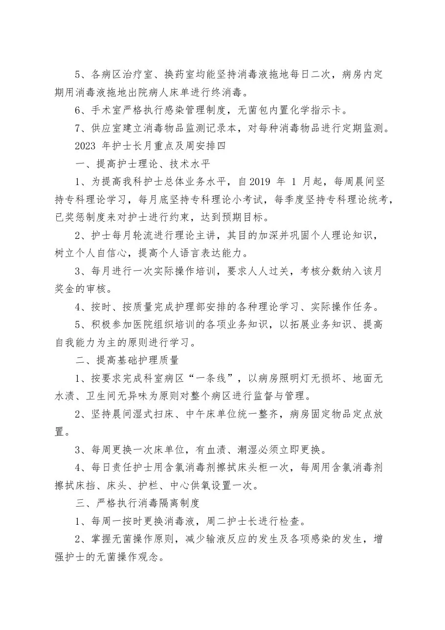2023年护士长月重点及周安排 预览图