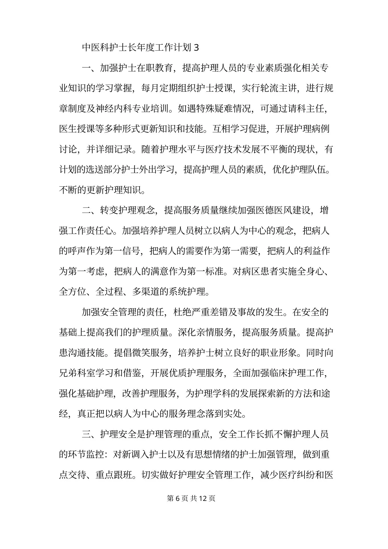 中医科护士长年度工作计划范文模板 预览图