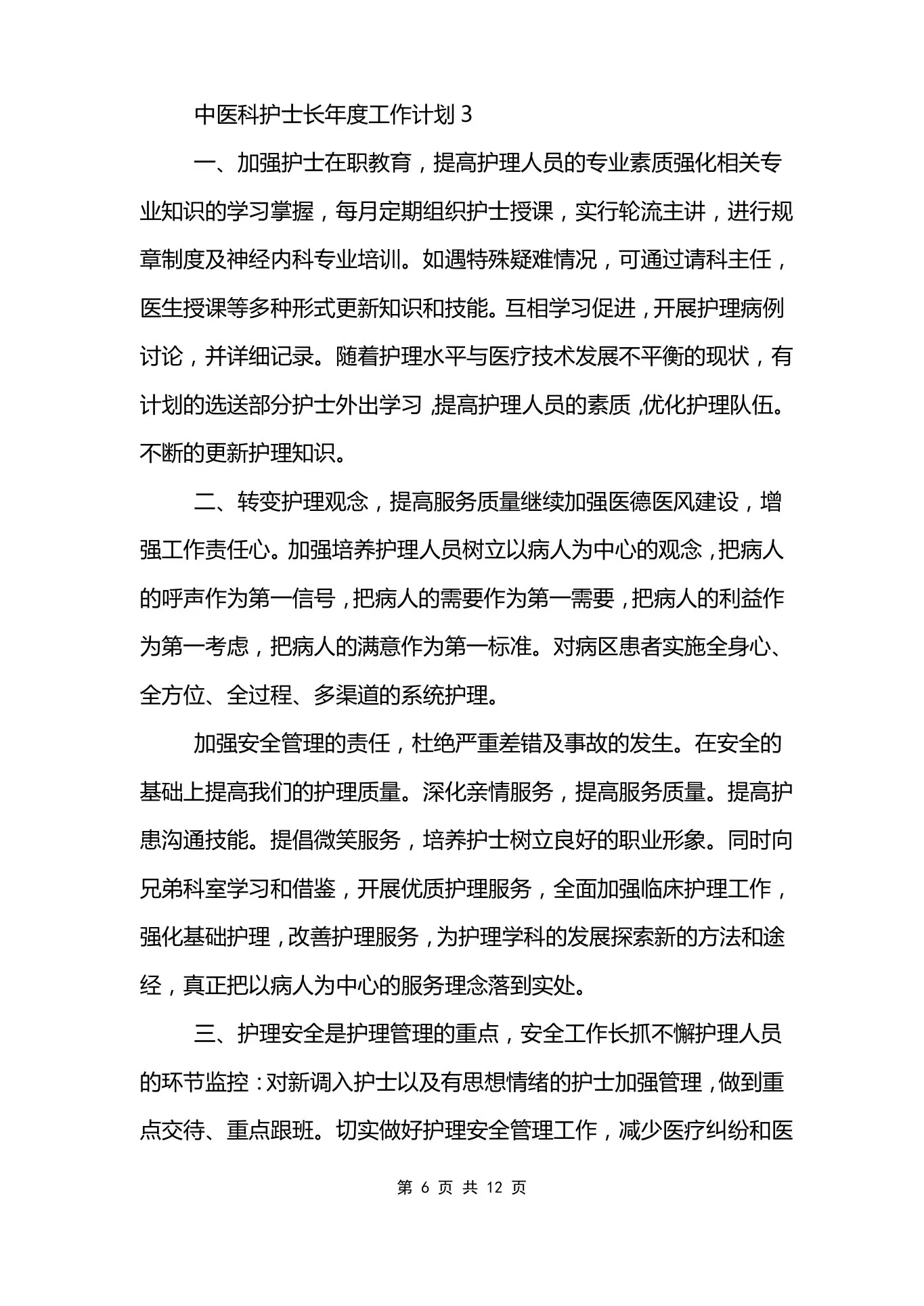 中医科护士长年度工作计划范文模板 预览图